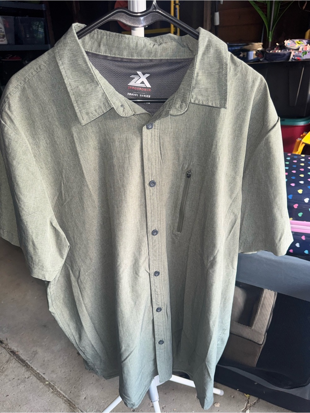 Zero Xposur Travel Series Men's Short Sleeve Button-Down Shirt - XXL - Green